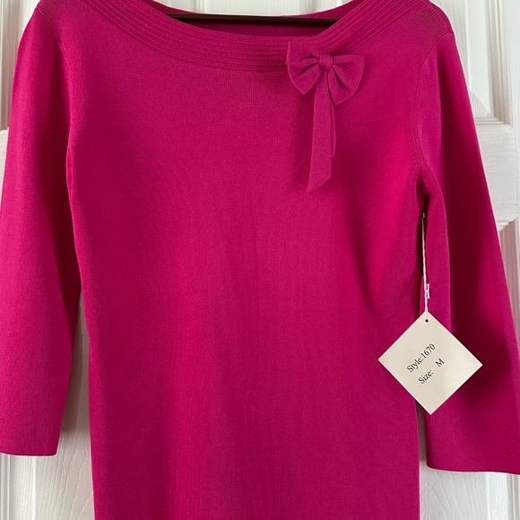 Joseph A Tops - Joseph A Fuchsia Pink 3/4" Sleeve Elegant Women's Top With Bow Size M NWT